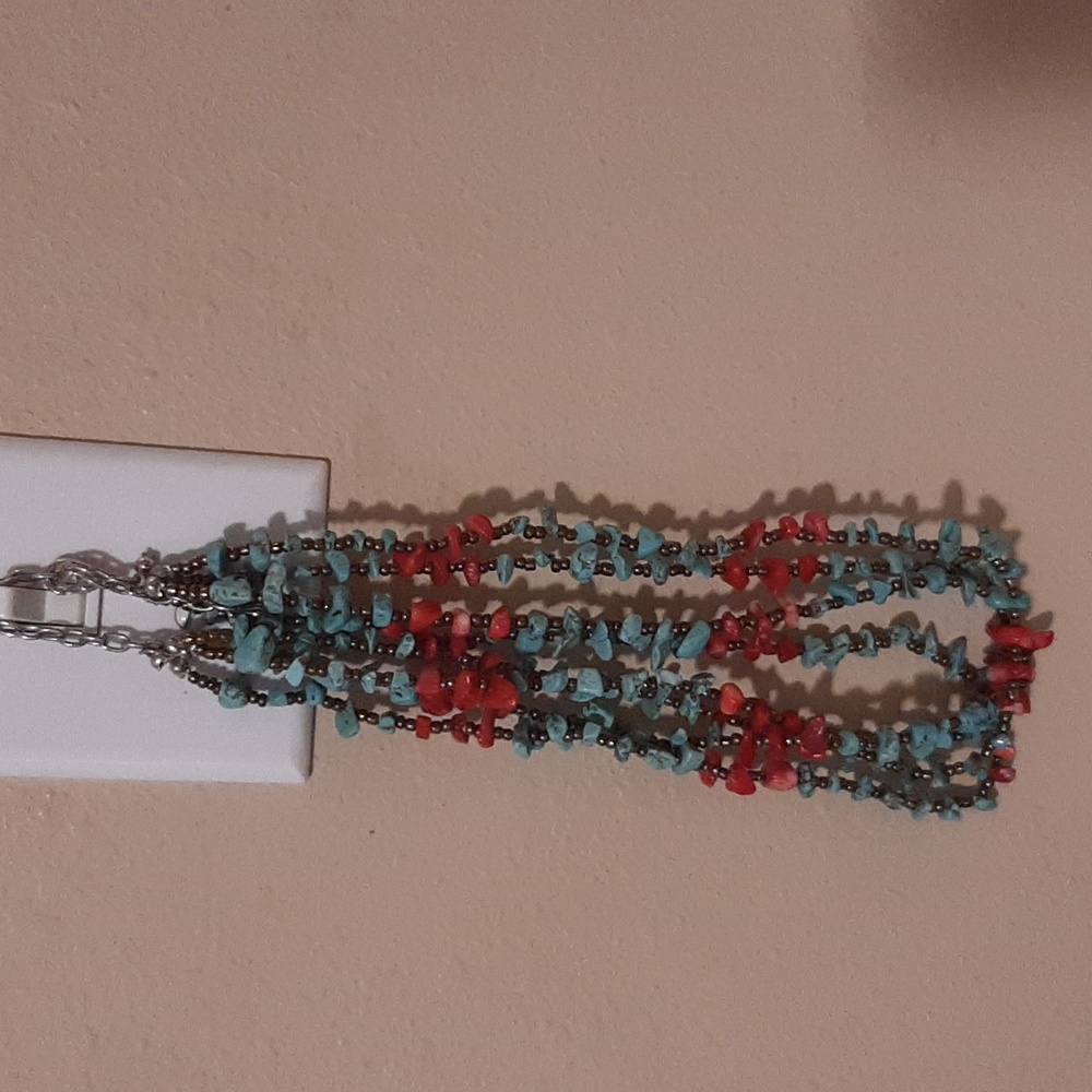 Lovely Triple Strand Turquoise/Coral Necklace